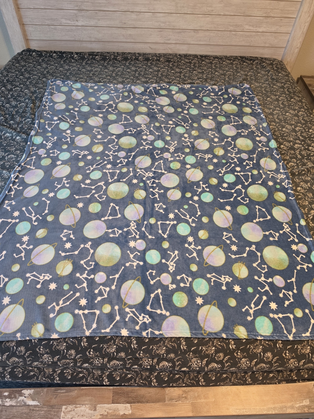 Galaxy Solar System Plush Throw Blanket - Navy Blue